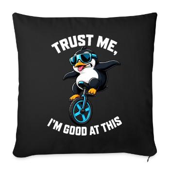 Cooler Pinguin auf Einrad mit Spruch - Sofakissenbezug 45 x 45 cm - Schwarz - Vorne