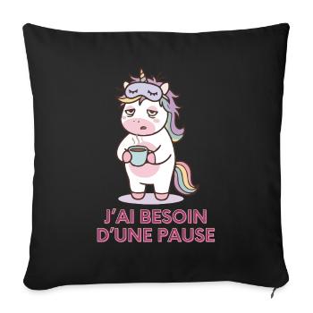 Licorne Fatiguée – Cadeau Humour - Housse de coussin décorative 45 x 45 cm - noir - Devant
