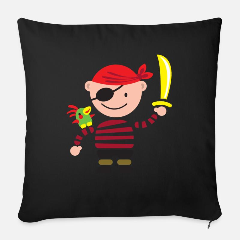kleiner Pirat mit Papagei - Sofakissenbezug 45 x 45 cm - Schwarz