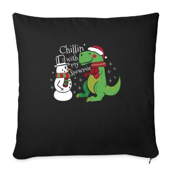 Noël drôle T-Rex Bonhomme de neige dinosaure - Housse de coussin décorative 45 x 45 cm - noir - Devant