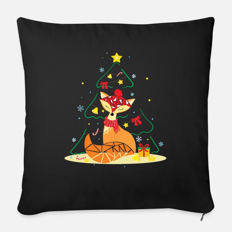 Christmas Fox Animal Weihnachten Geschenkidee - Sofakissenbezug 45 x 45 cm - Schwarz