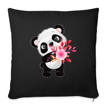 Little panda with flowers - Sofa pillowcase 17,3'' x 17,3'' (45 x 45 cm) - black - Front