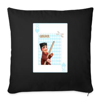 Roi de cœur guignol, théâtre lyonnais - Housse de coussin décorative 45 x 45 cm - noir - Devant