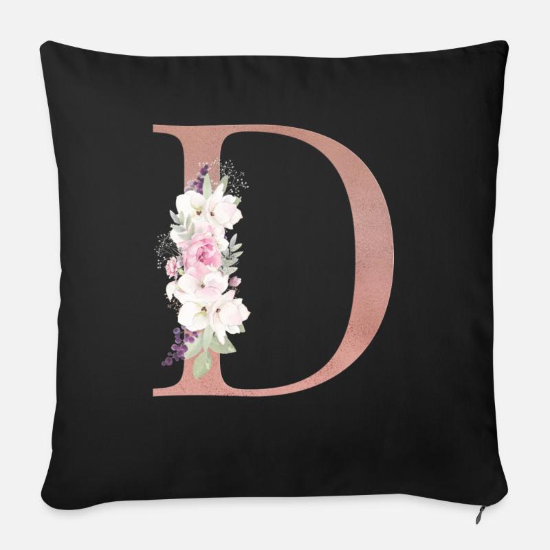 Personalisierbar Monogramm D Floral - Sofakissenbezug 45 x 45 cm - Schwarz