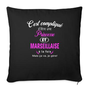 c'est compliqué princesse et Marseillaise - Housse de coussin décorative 45 x 45 cm - noir - Devant