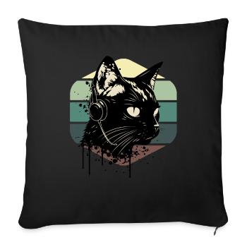 Cat Wearing Headphones | cat wearing earphones - Sofa pillowcase 17,3'' x 17,3'' (45 x 45 cm) - black - Front