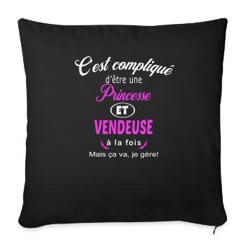 c'est compliqué princesse et vendeuse - Housse de coussin décorative 45 x 45 cm - noir - Devant