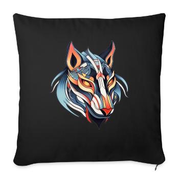 Wolf Neo Dessin de tatouage traditionnel - Housse de coussin décorative 45 x 45 cm - noir - Devant