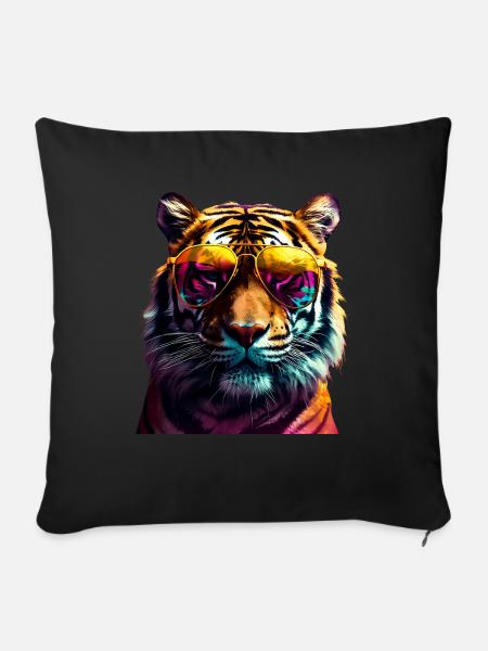 Tiger Sonnenbrille - Sofakissenbezug 45 x 45 cm - Schwarz