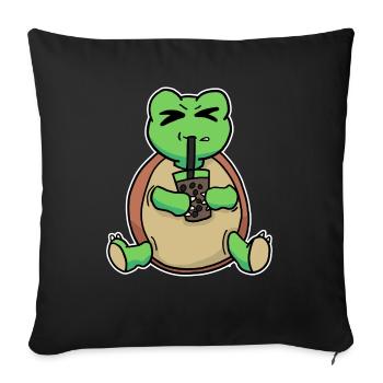 Bubble Tea Drinking Sea Turtle Anime Kawaii - Sofa pillowcase 17,3'' x 17,3'' (45 x 45 cm) - black - Front