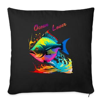 Ocean Lover. Poisson coloré - Housse de coussin décorative 45 x 45 cm - noir - Devant