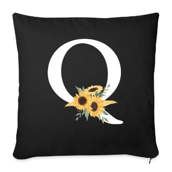 Lettre q floral tournesol - Housse de coussin décorative 45 x 45 cm - noir - Devant