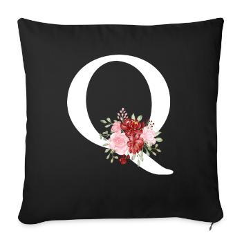 Lettre q floral rouge - Housse de coussin décorative 45 x 45 cm - noir - Devant