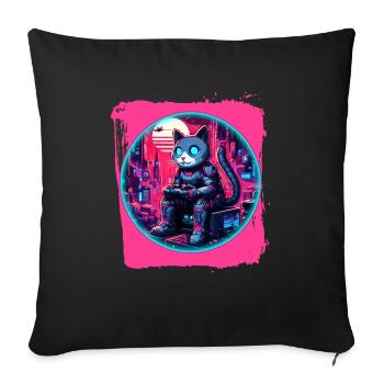 Technologie féline futuriste - Housse de coussin décorative 45 x 45 cm - noir - Devant
