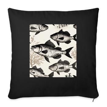 Dessin de poisson à la japonaise - Housse de coussin décorative 45 x 45 cm - noir - Devant