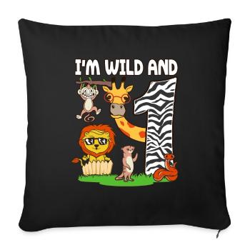 1st Birthday Zoo Animals Safari 1 year old - Sofa pillowcase 17,3'' x 17,3'' (45 x 45 cm) - black - Front