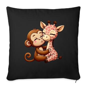 Cuddling Monkey And Giraffe In Love - Sofa pillowcase 17,3'' x 17,3'' (45 x 45 cm) - black - Front