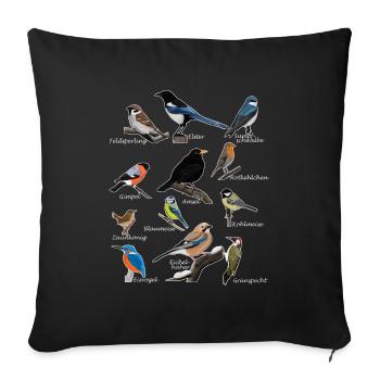 Gartenvögel Vogel Zeichnung Amsel Blaumeise Gimpel - Sofakissenbezug 45 x 45 cm - Schwarz - Vorne