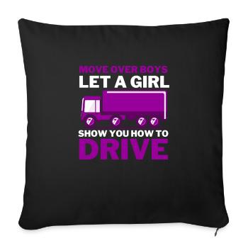 Damen Trucker Babe Lkw Fahrerin Fernfahrerin - Sofakissenbezug 45 x 45 cm - Schwarz - Vorne