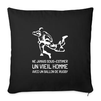 Rugby Sport Club Ballon Ovale Cadeau - Housse de coussin décorative 45 x 45 cm - noir - Devant
