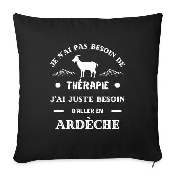 t shirt therapie ardeche humour ardechois homme - Housse de coussin décorative 45 x 45 cm - noir - Devant