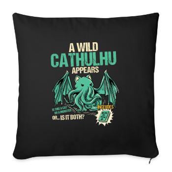 A wild cathulhu appears - Kawaii - Sofa pillowcase 17,3'' x 17,3'' (45 x 45 cm) - black - Front