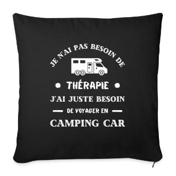 thérapie camping car humour camping cariste papy - Housse de coussin décorative 45 x 45 cm - noir - Devant