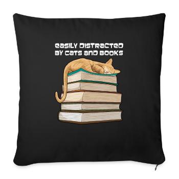 Easily Distracted By Cats And Books Cat Reading - Sofa pillowcase 17,3'' x 17,3'' (45 x 45 cm) - black - Front