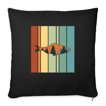 Angeln Fisch Bäume Berg Retro Vintage - Sofakissenbezug 45 x 45 cm - Schwarz - Vorne