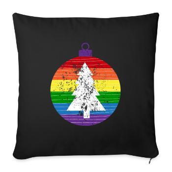 Regenbogen Weihnachtskugel Queer Gay Pride - Sofakissenbezug 45 x 45 cm - Schwarz - Vorne