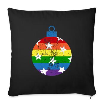 Regenbogen Weihnachtskugel Queer Gay Pride - Sofakissenbezug 45 x 45 cm - Schwarz - Vorne