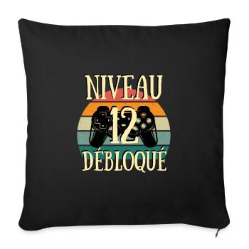 niveau 12 débloqué humour anniversaire 12 ans ado - Housse de coussin décorative 45 x 45 cm - noir - Devant
