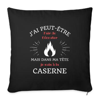 dans ma tete caserne humour pompier homme cadeau - Housse de coussin décorative 45 x 45 cm - noir - Devant