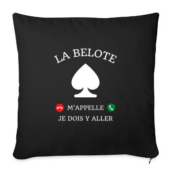 belote m'appelle humour joueur de belote homme - Housse de coussin décorative 45 x 45 cm - noir - Devant