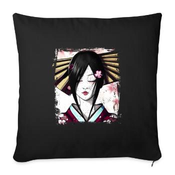 Geisha, art numérique traditionnel, Japon - Housse de coussin décorative 45 x 45 cm - noir - Devant