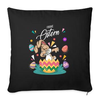 Frohe Ostern - Osterhase Dab Tanzbunte Eier - Sofakissenbezug 45 x 45 cm - Schwarz - Vorne