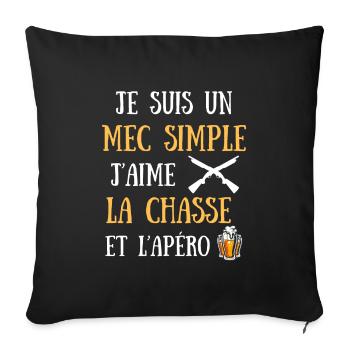 chasse apéro homme humour chasseur sanglier cadeau - Housse de coussin décorative 45 x 45 cm - noir - Devant