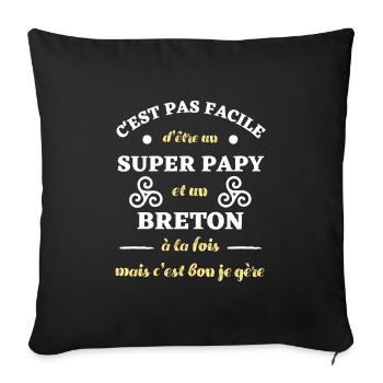 papy breton homme humour bretagne breizh cadeau - Housse de coussin décorative 45 x 45 cm - noir - Devant