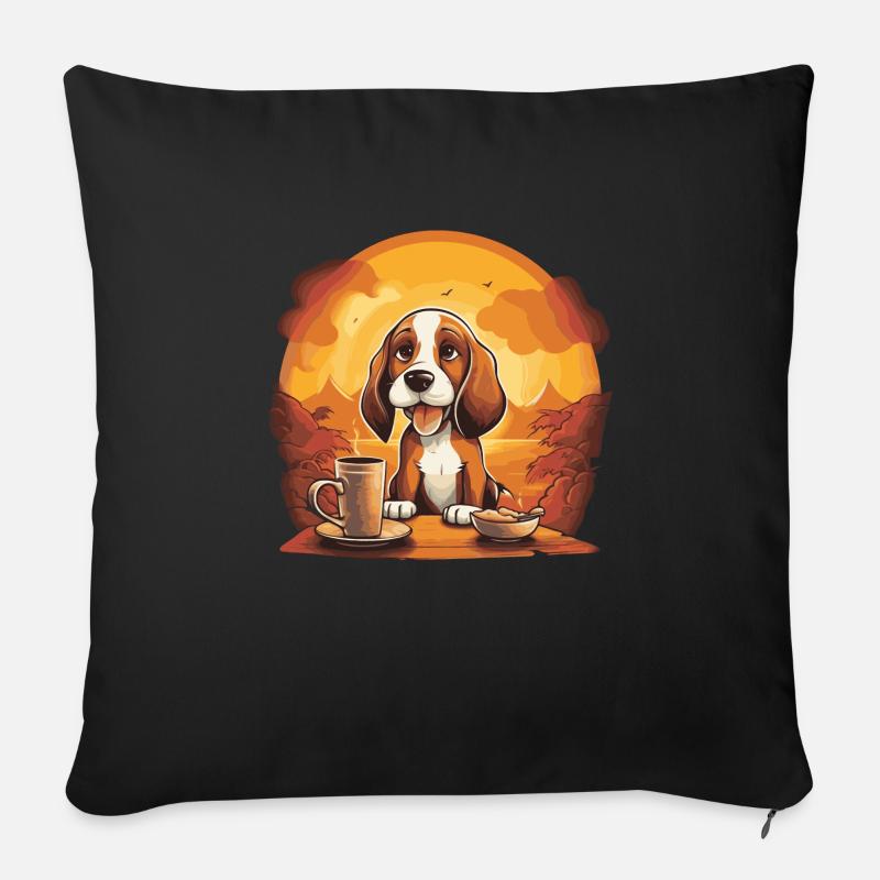 Weltkaffeetag mit meinem Hund, einem Beagle - Sofakissenbezug 45 x 45 cm - Schwarz