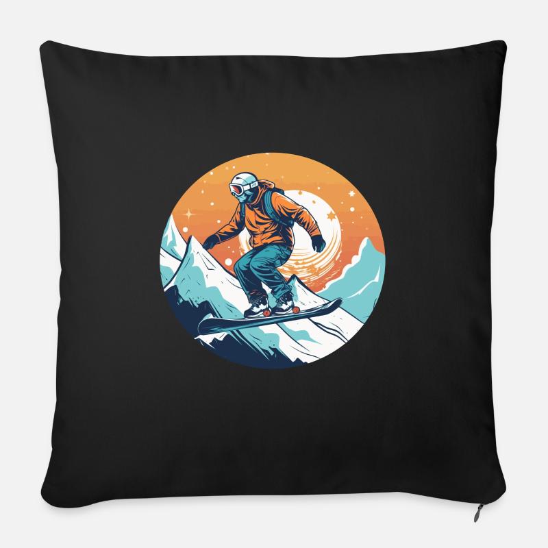 Snowboard ou ski puis après-ski - Housse de coussin décorative 45 x 45 cm - noir
