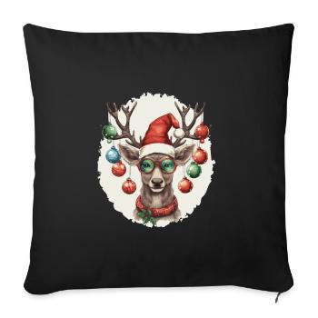 Rentier mit Weihnachtskugeln und Mütze - Sofakissenbezug 45 x 45 cm - Schwarz - Vorne