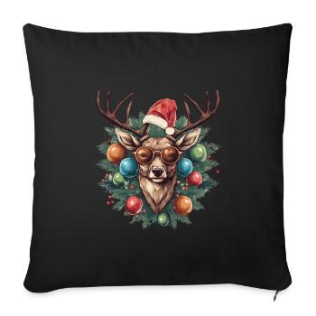 Rentier mit Weihnachtskugeln und Mütze - Sofakissenbezug 45 x 45 cm - Schwarz - Vorne