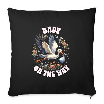 La future mère Stork apporte la belle nouvelle - Housse de coussin décorative 45 x 45 cm - noir - Devant