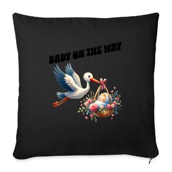 Soon I'll be a mother, baby on the way, stork - Sofa pillowcase 17,3'' x 17,3'' (45 x 45 cm) - black - Front