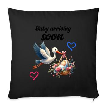 Soon I'll be a mother, With stork, baby is coming soon - Sofa pillowcase 17,3'' x 17,3'' (45 x 45 cm) - black - Front