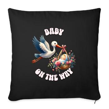 Soon I'll be a mother, baby on the way, stork - Sofa pillowcase 17,3'' x 17,3'' (45 x 45 cm) - black - Front