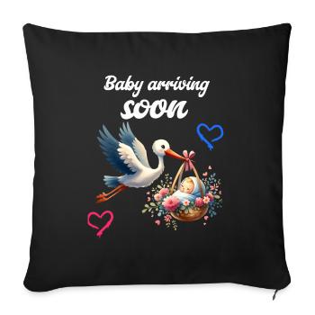 Soon I'll be a mother, With stork, baby is coming soon - Sofa pillowcase 17,3'' x 17,3'' (45 x 45 cm) - black - Front