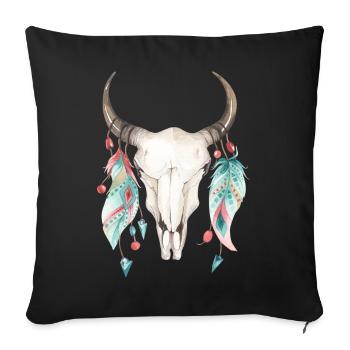 Animal Skull with feathers. - Sofa pillowcase 17,3'' x 17,3'' (45 x 45 cm) - black - Front
