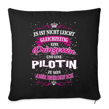 Pilotin und Prinzessin T-Shirt - Sofakissenbezug 45 x 45 cm - Schwarz - Vorne