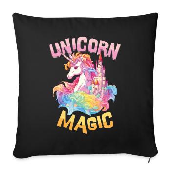 Unicorn, Magic, Rainbow, Castle, Colorful, Fantasy - Sofa pillowcase 17,3'' x 17,3'' (45 x 45 cm) - black - Front